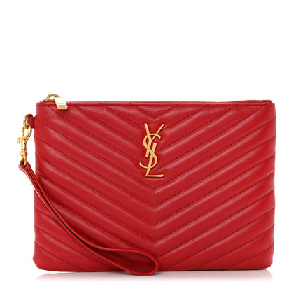 Saint Laurent Calfskin Matelasse Chevron Monogram A5 Wristlet Bandana Red 1 of 10