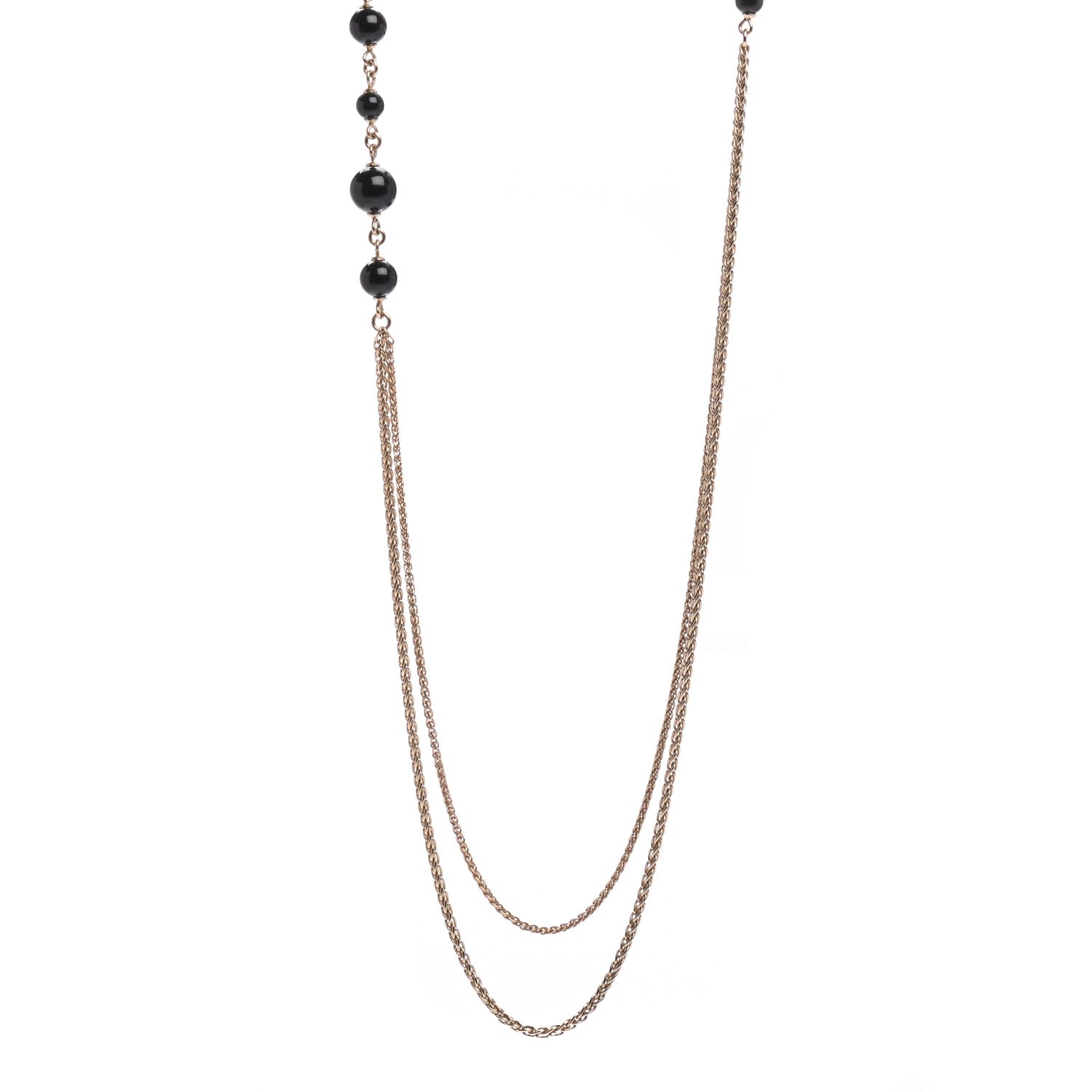 Chanel Beaded Crystal CC Long Necklace Gold Black White 1 of 5