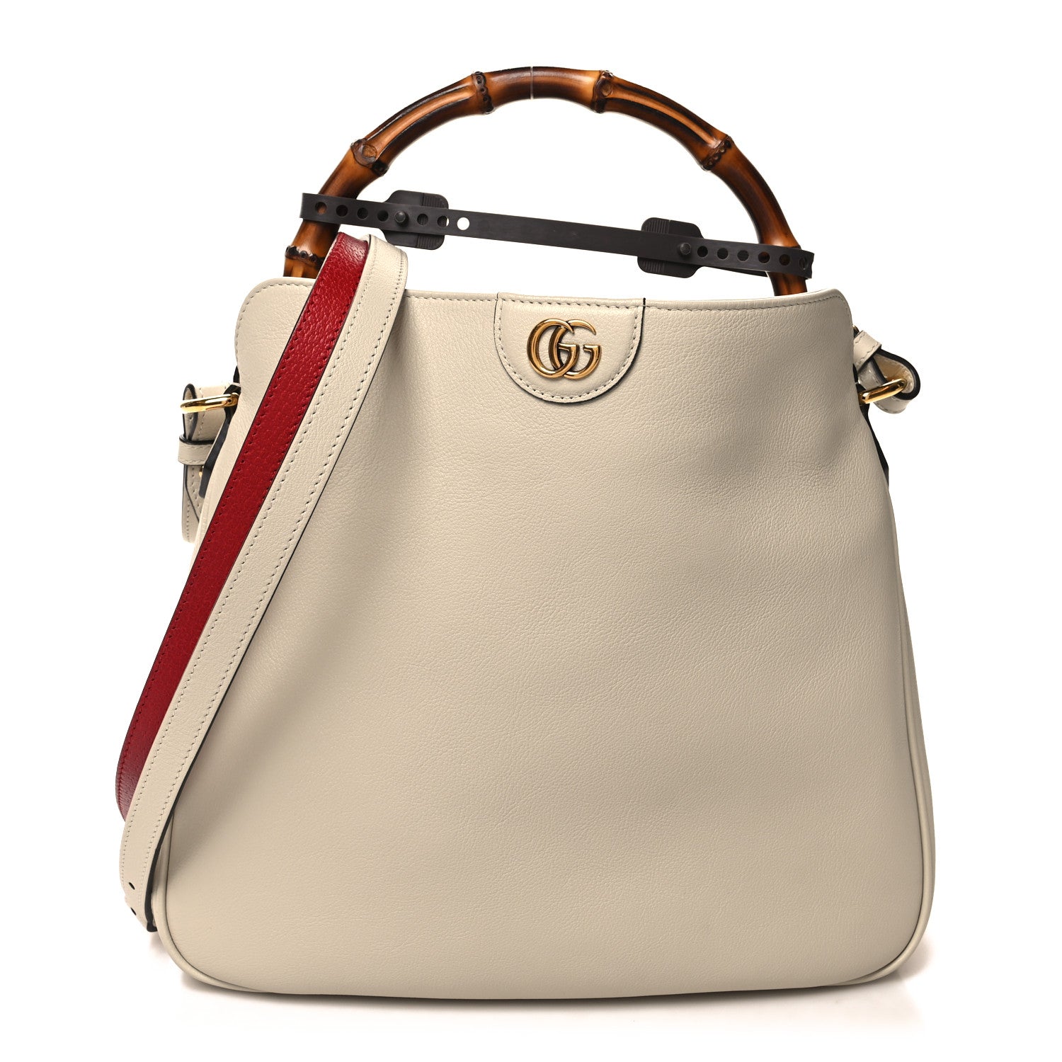Gucci Softy Wonka Textured Dollar Calfskin Medium Diana Bamboo Shoulder Bag Mystic White Hibiscus Red 1 of 10