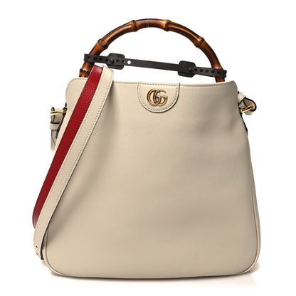 Gucci Softy Wonka Textured Dollar Calfskin Medium Diana Bamboo Shoulder Bag Mystic White Hibiscus Red 1 of 10