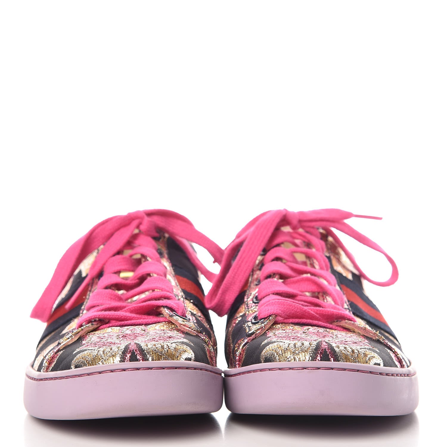 Gucci Lurex Brocade Web Nappa Womens Ace Sneakers 36.5 Black Pink Oro Vecchio 2 of 15