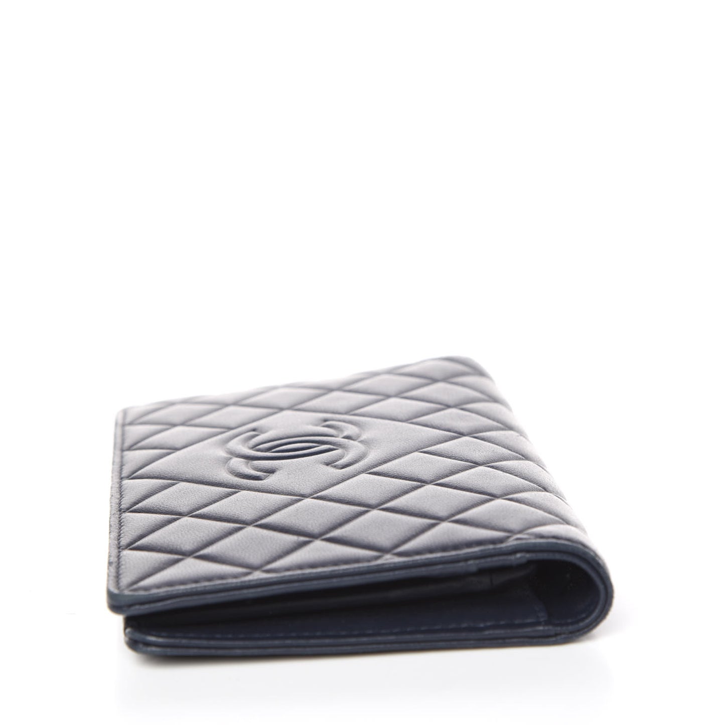 Lambskin Quilted Diamond CC Yen Wallet Blue