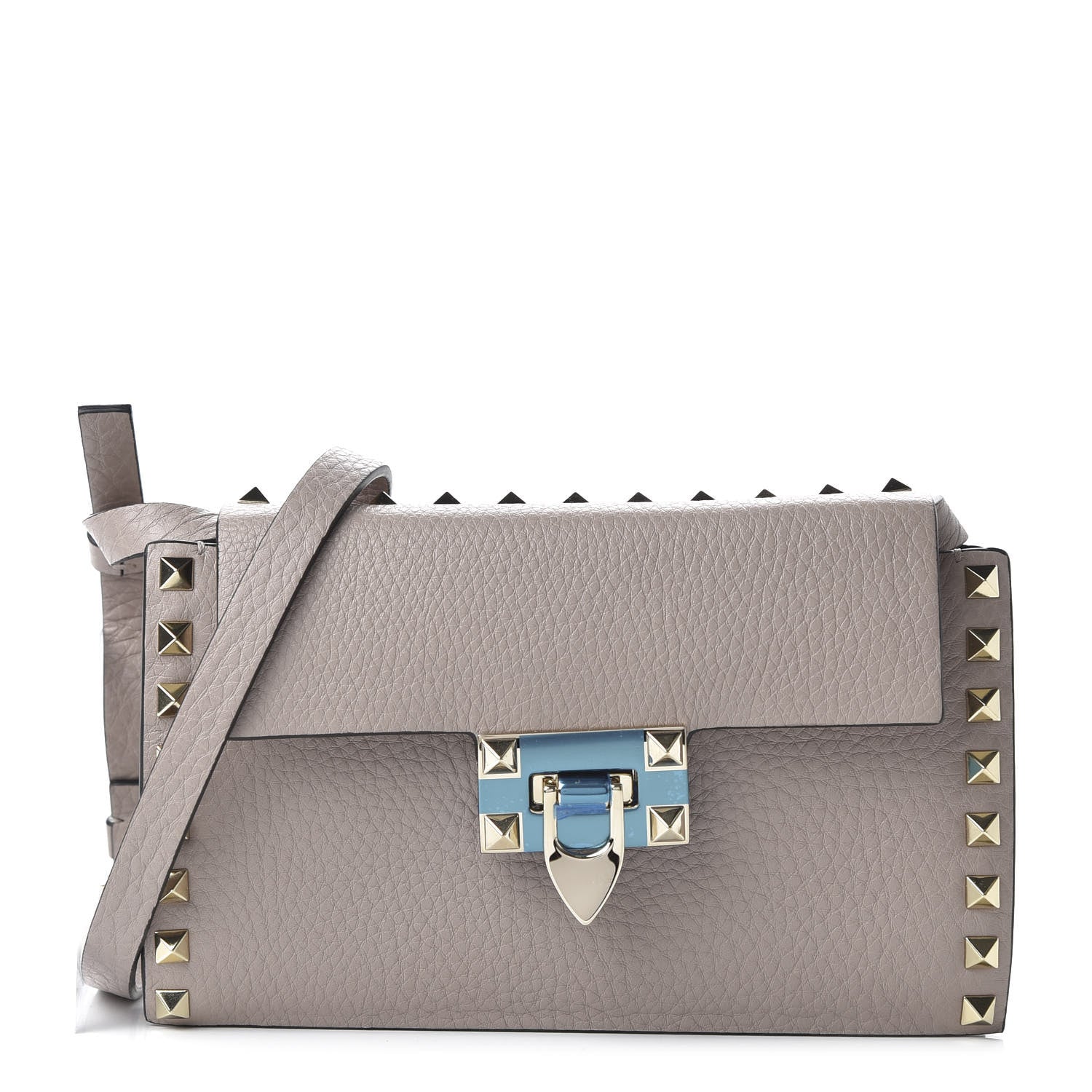 Valentino Garavani Pebbled Calfskin Small Rockstud Overlay Flap Shoulder Bag Poudre 1 of 9