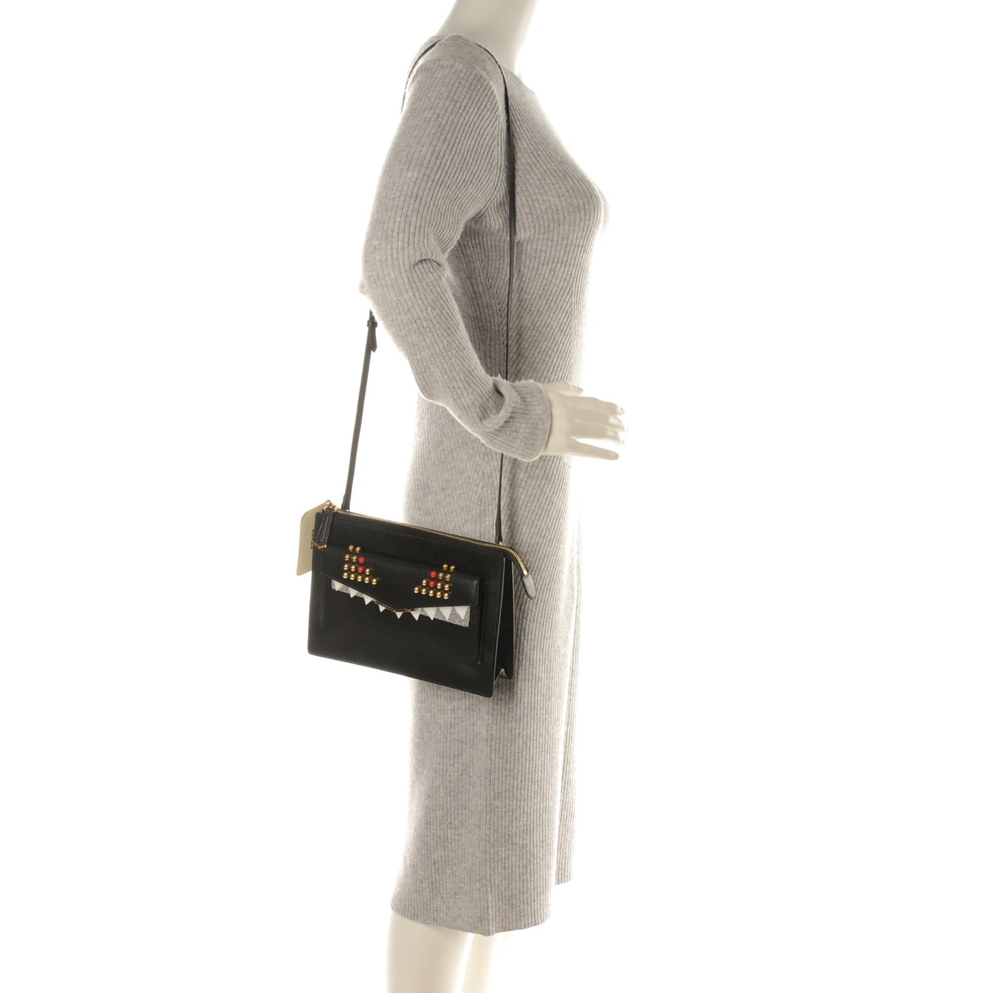 Vitello Elite Studded Monster Crossbody Bag Black