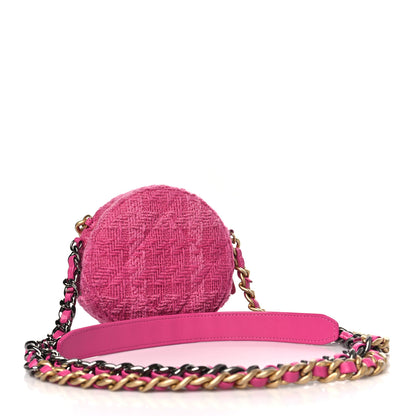Chanel Wool Tweed Lambskin Quilted Chanel 19 Round Clutch With Chain and Coin Purse Fuchsia 4 of 11
