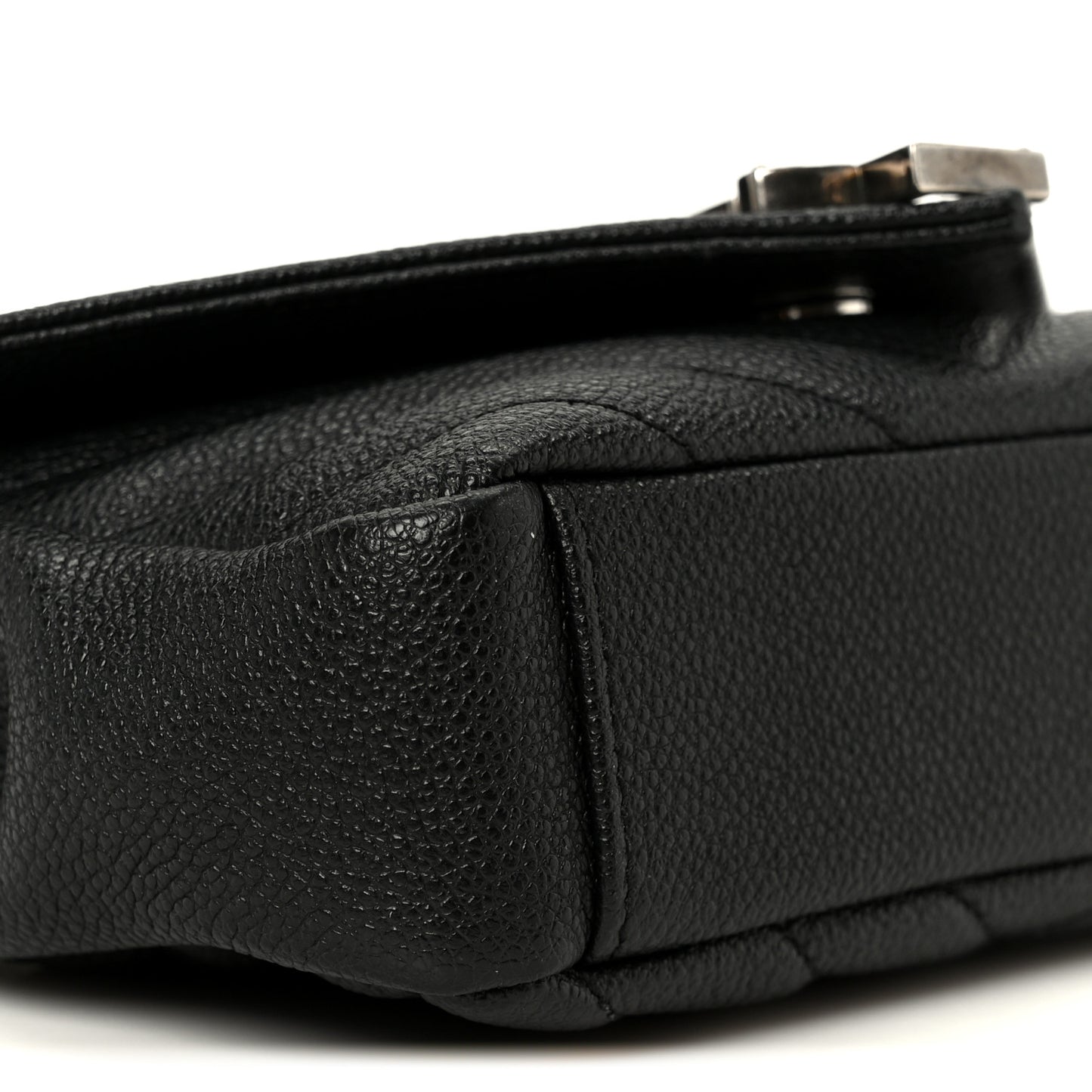 Grained Calfskin Matelasse Chevron Classic Monogram Baby Chain Bag Black