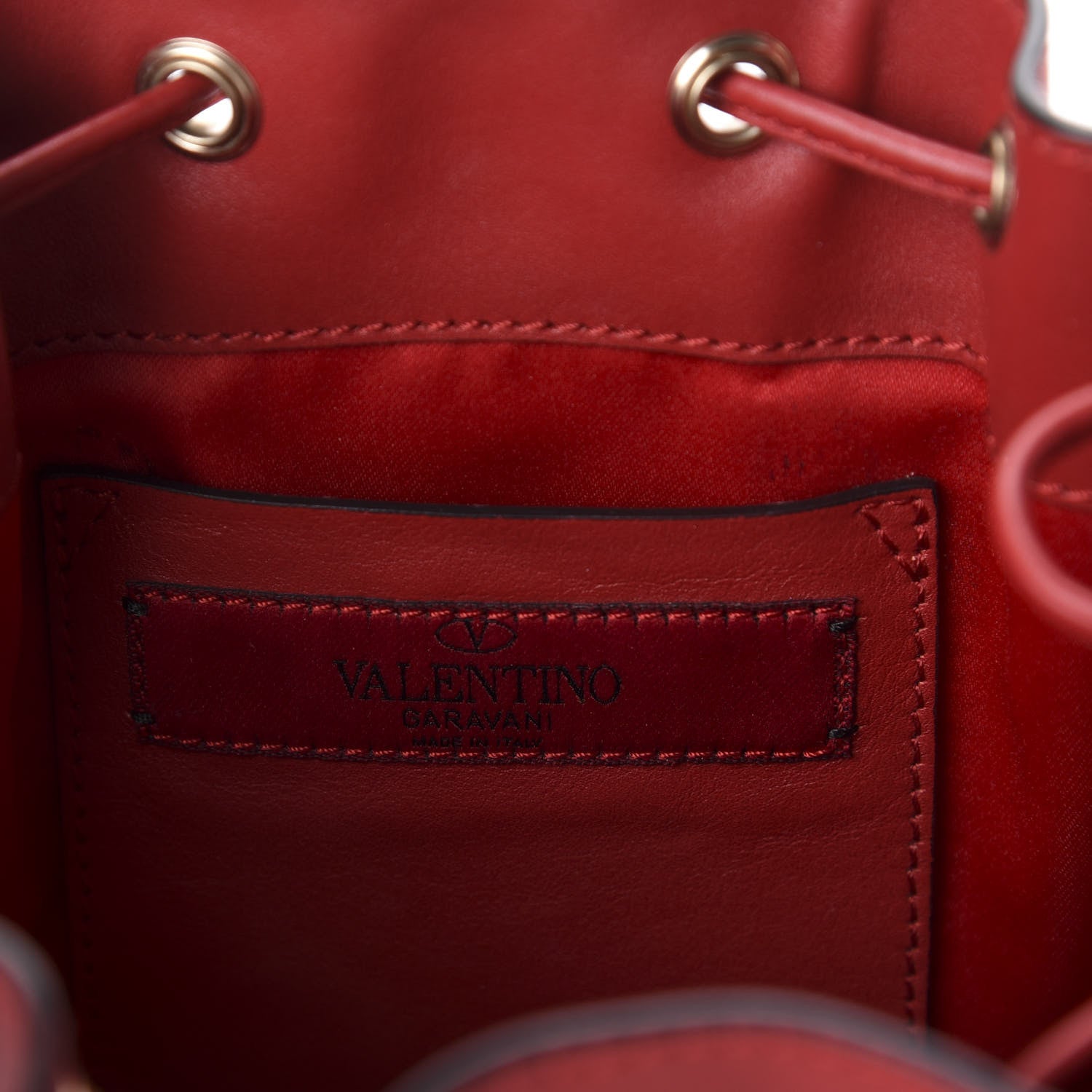 Valentino Garavani Vitello Mini Rockstud Chain Strap Bucket Bag Red 6 of 9