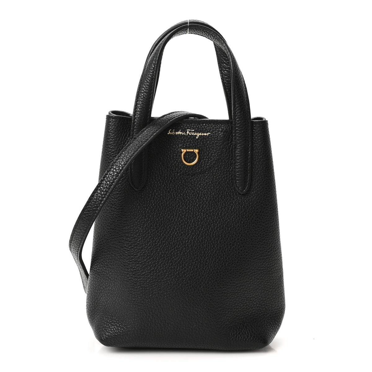 Tumbled Calfskin Gancini Mini Bag Black