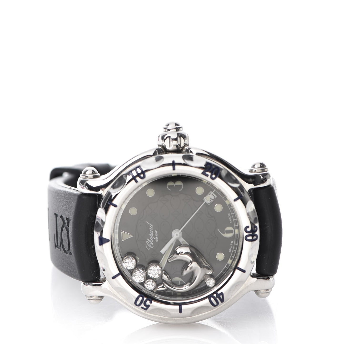 Stainless Steel Rubber 5 Diamond 38mm Happy Sport Dolphin Quartz Watch Black