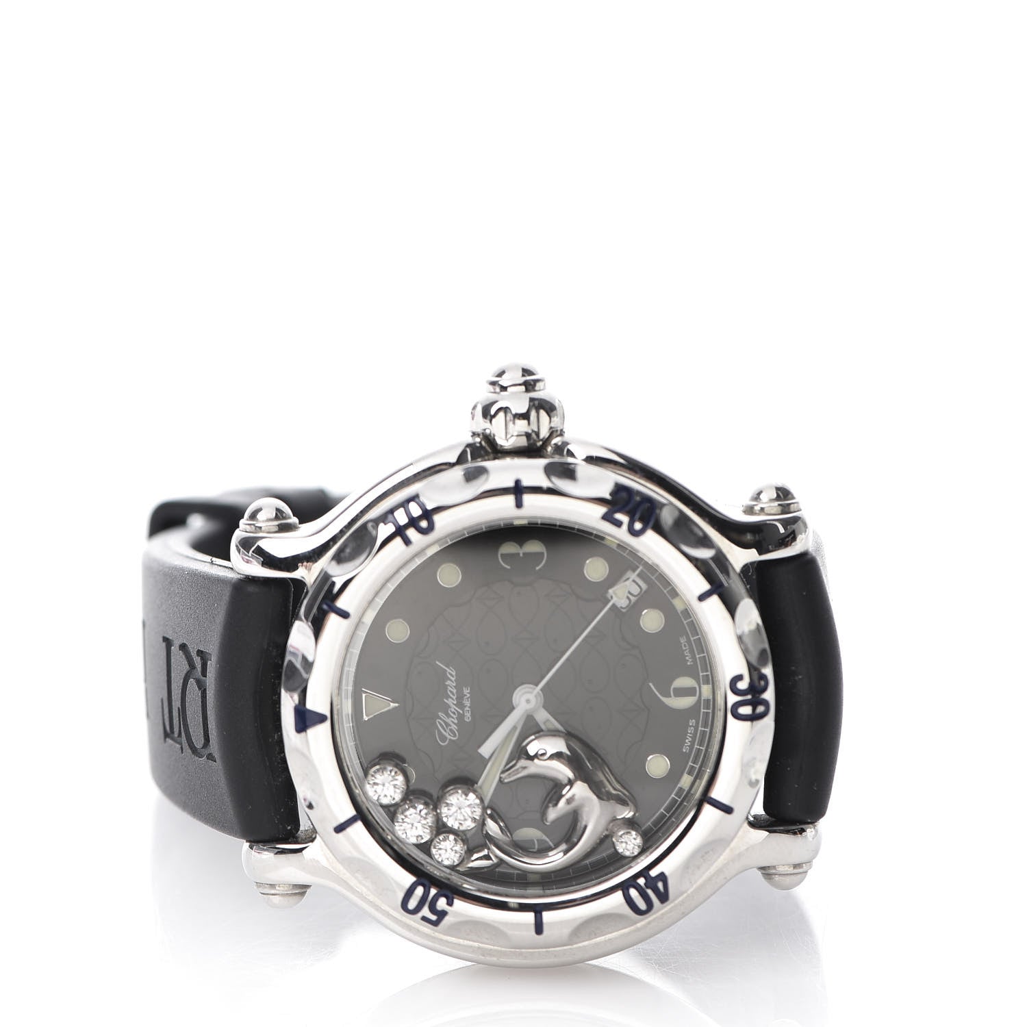 Chopard Stainless Steel Rubber 5 Diamond 38mm Happy Sport Dolphin Quartz Watch Black 3 of 9