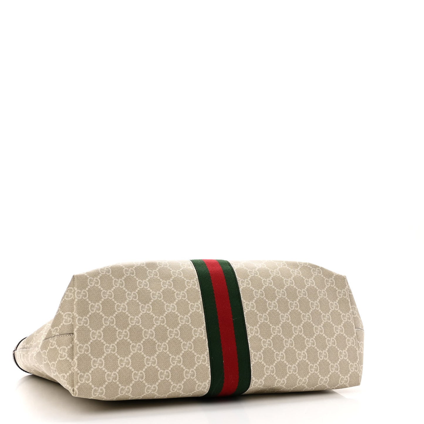 GG Supreme Monogram Textured Dollar Calfskin Web Medium Ophidia Shopping Tote Beige Mystic White Oatmeal