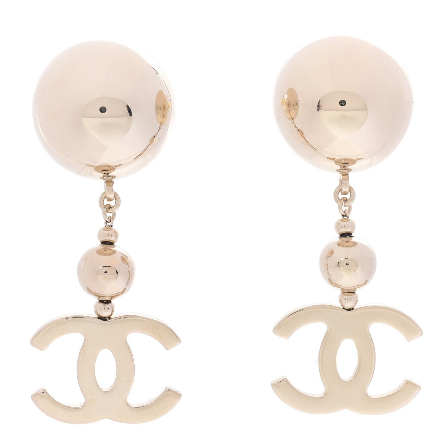Metal CC Drop Earrings Gold