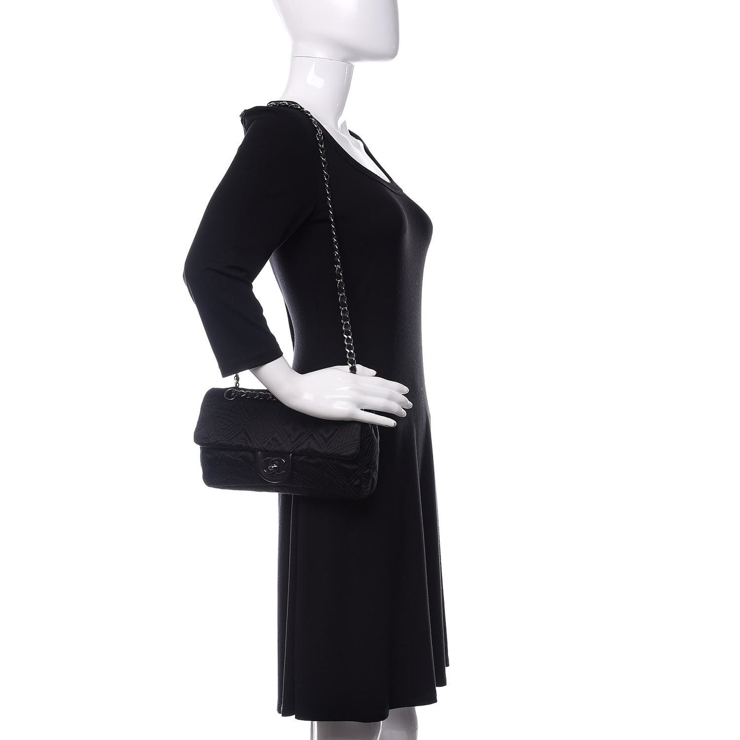 Satin Embroidered Medium Camellia Flap Black
