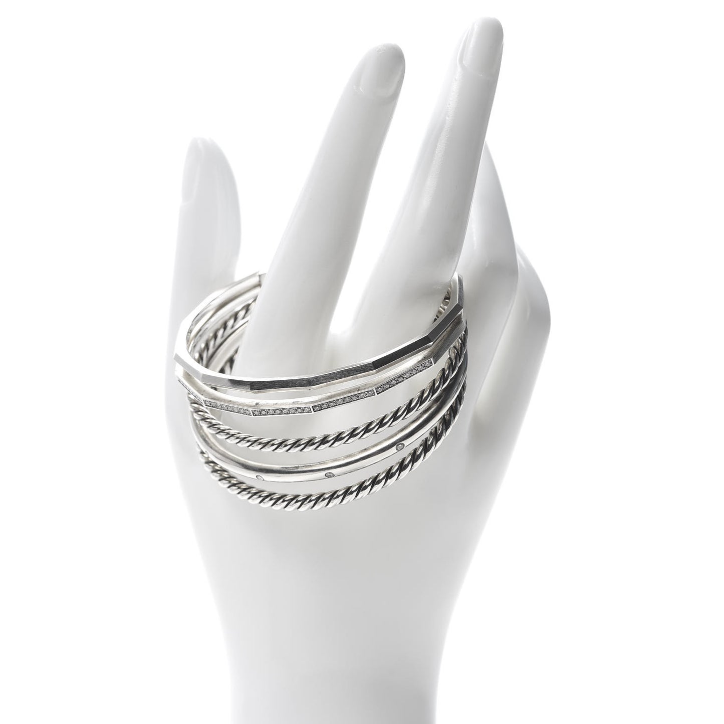 Sterling Silver Diamond Narrow Stax Cuff Bracelet