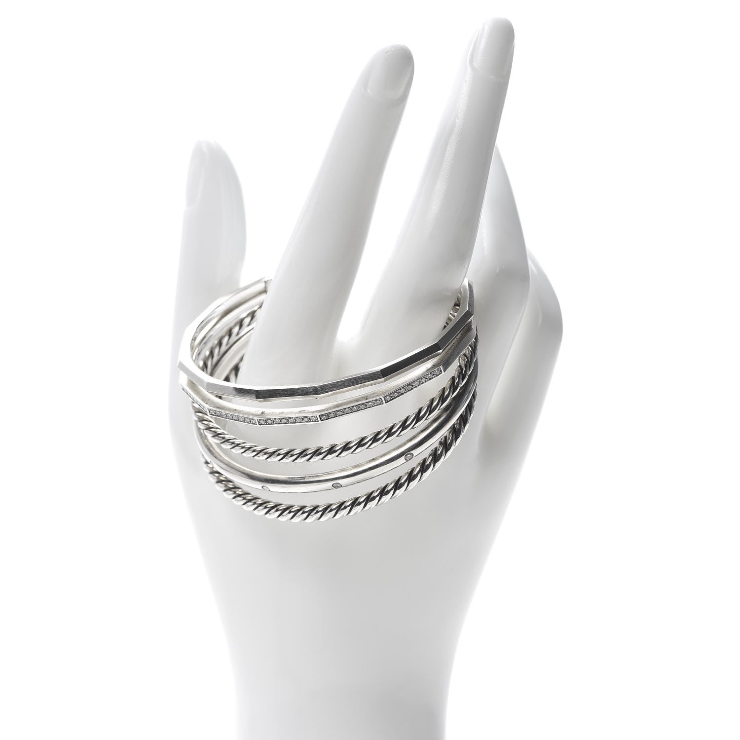 David Yurman Sterling Silver Diamond Narrow Stax Cuff Bracelet 2 of 5