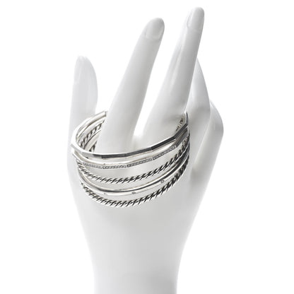 David Yurman Sterling Silver Diamond Narrow Stax Cuff Bracelet 2 of 5