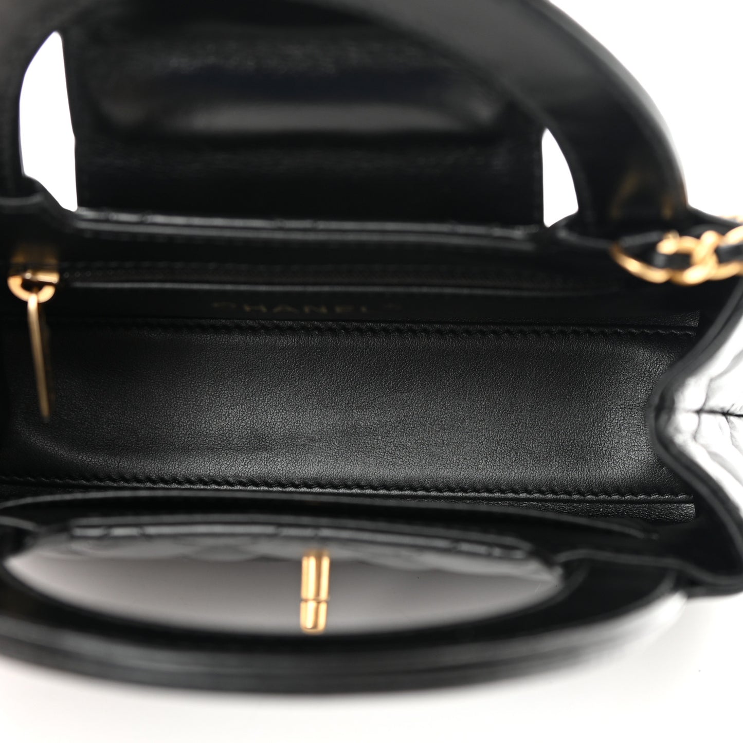 Shiny Aged Calfskin Quilted Nano Kelly Shopper Black