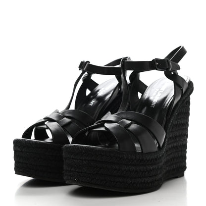 Saint Laurent Calfskin 85 Platform Espadrille Wedge Sandals 36 Black 3 of 7