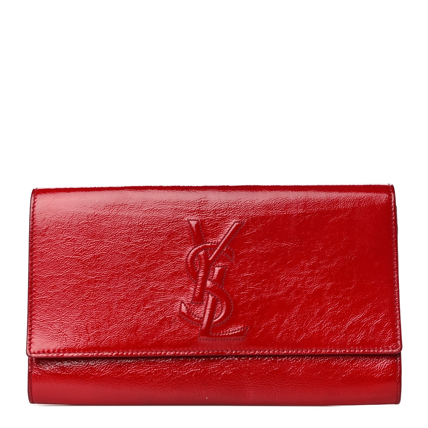 Saint Laurent Textured Patent Monogram Large Belle De Jour Clutch Red 1 of 18