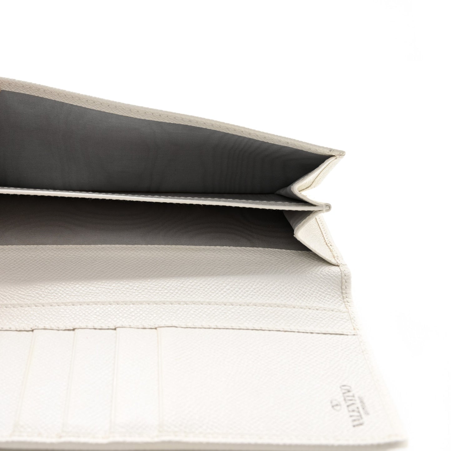 Grainy Calfskin Crystal Flap Wallet White