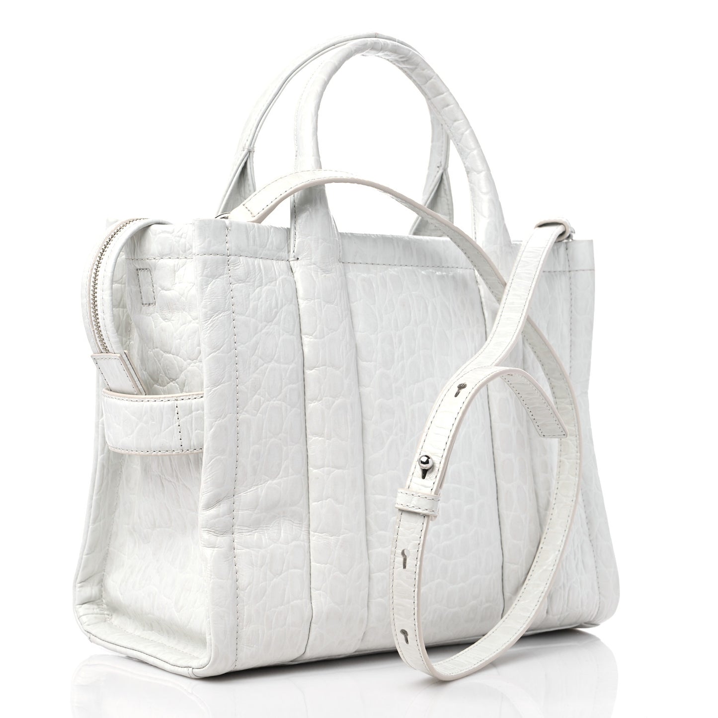Croc Embossed Medium The Tote Bag White