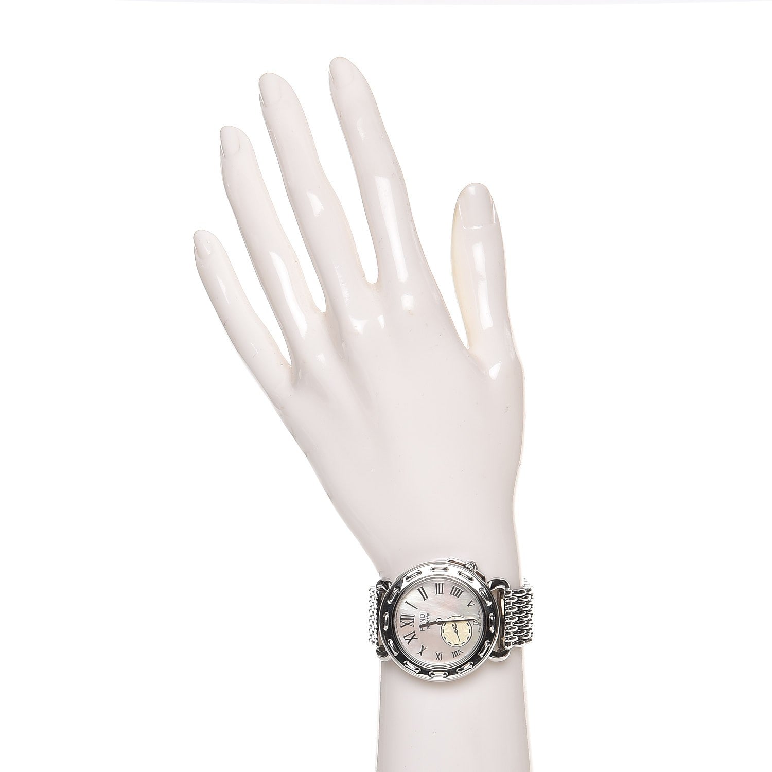Fendi Stainless Steel Mother of Pearl 37mm 8100M Selleria Quartz Watch Silver 2 of 8