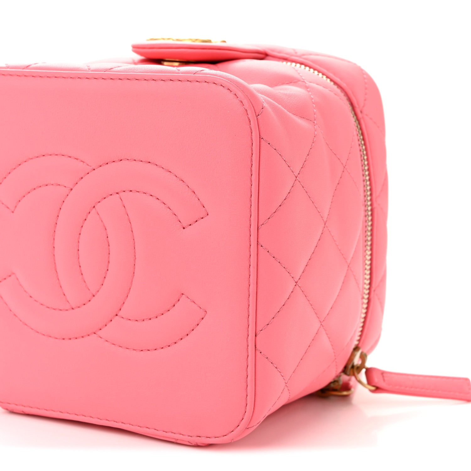 Chanel Calfskin Quilted Small Vanity Case With Chain Coral Pink 11 of 11