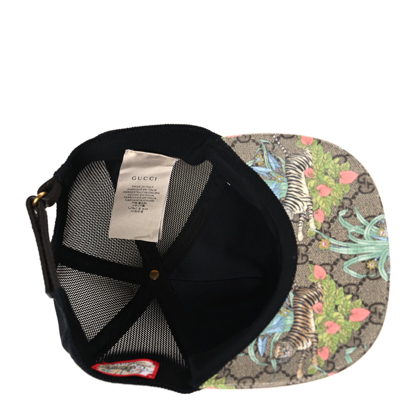 GG Supreme Monogram Tiger Savanah Textured Dollar Calfskin Retro Interlocking G Mesh Baseball Hat S Beige Ebony Multicolor
