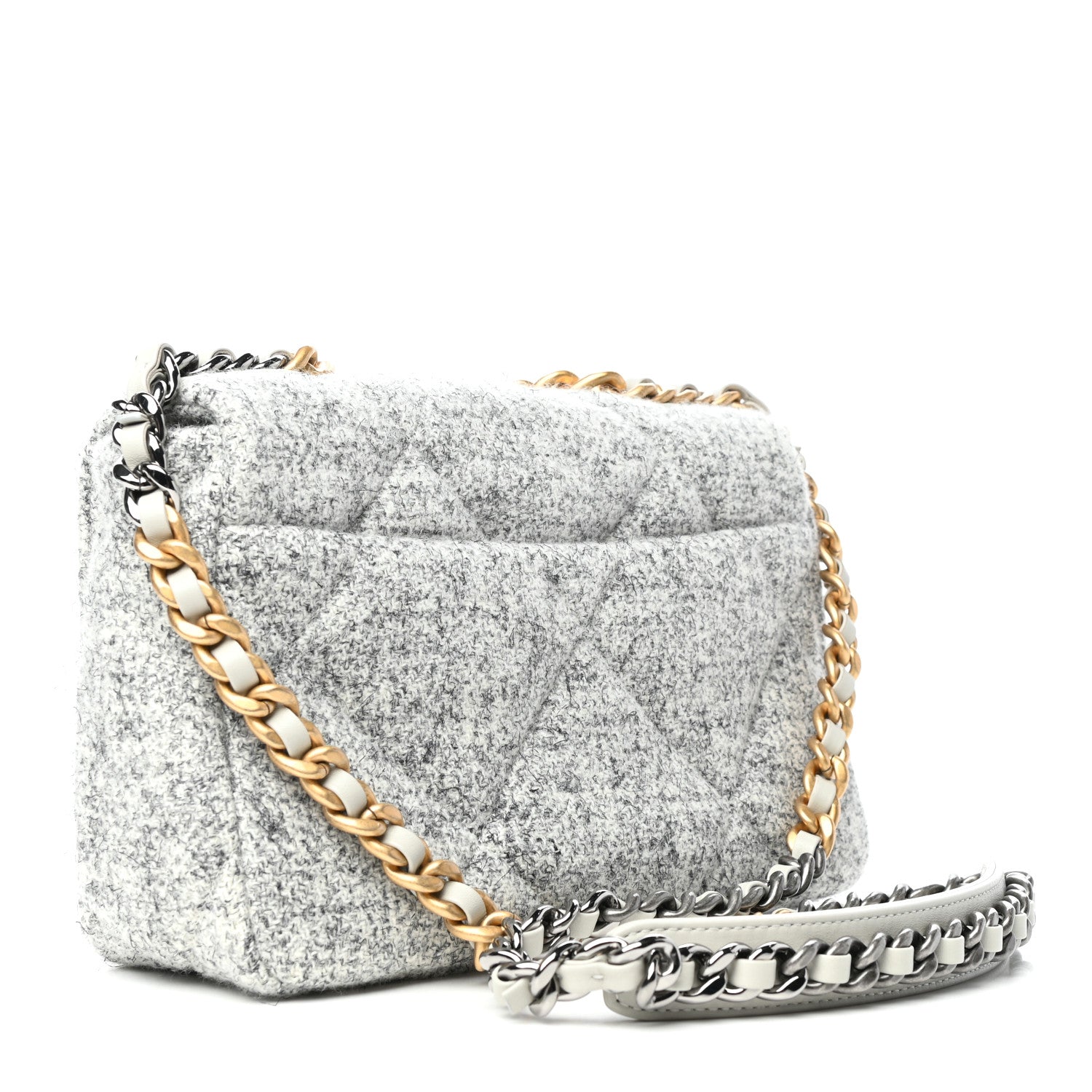 Chanel Tweed Quilted Medium Chanel 19 Flap Grey Ecru 3 of 11