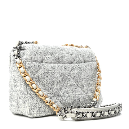 Chanel Tweed Quilted Medium Chanel 19 Flap Grey Ecru 3 of 11