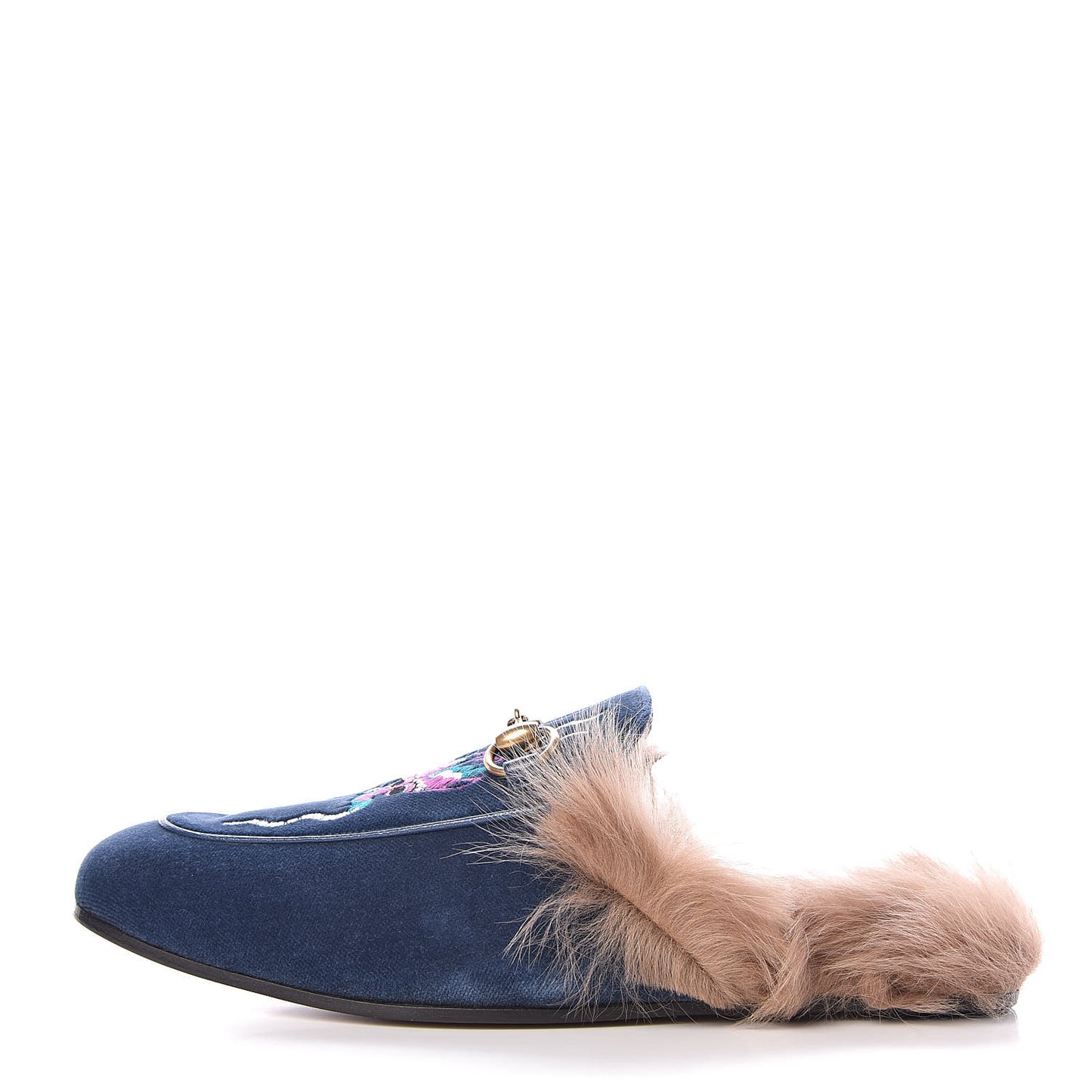 Velvet Fur Dragon Embroidered Mens Princetown Slippers 6 Zaffre Dark Zaffre