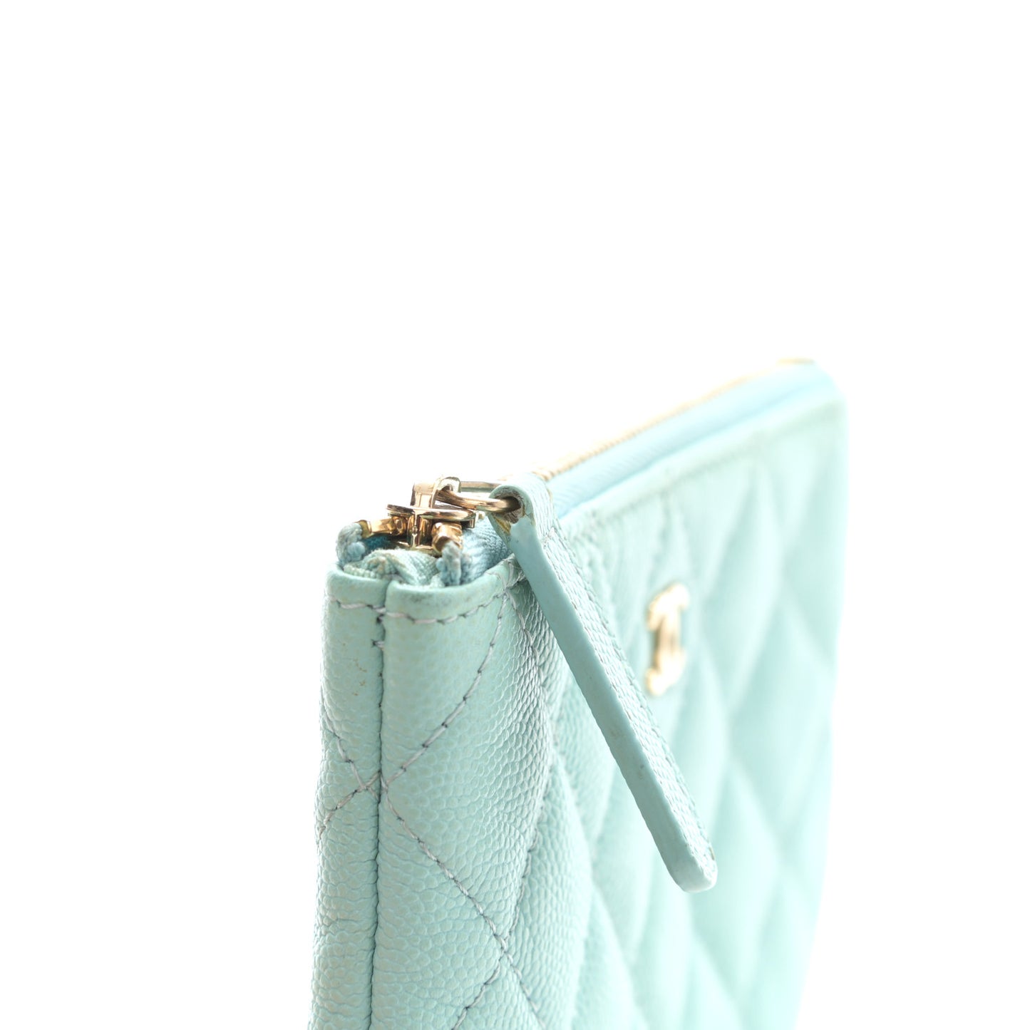 Caviar Quilted Small Cosmetic Case Light Blue