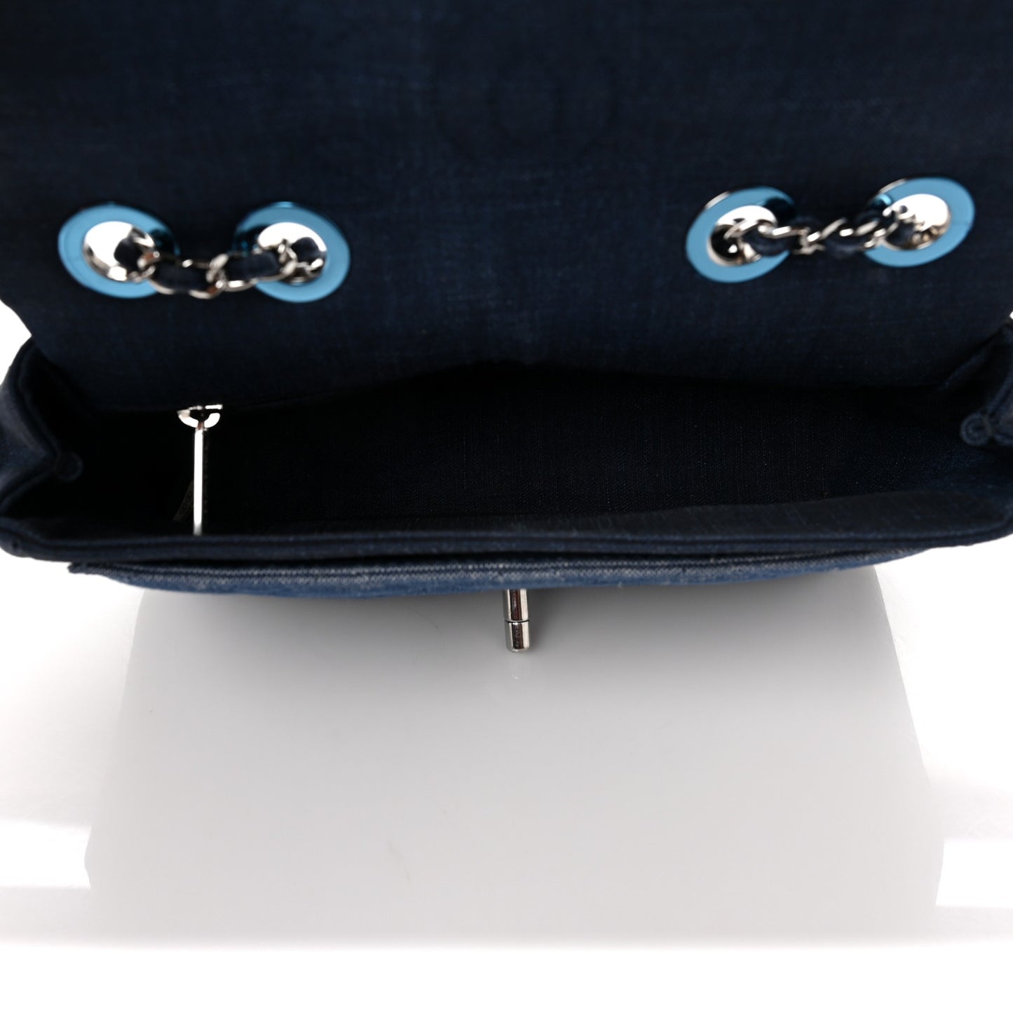 Denim Quilted Small Medallion Flap Light Blue