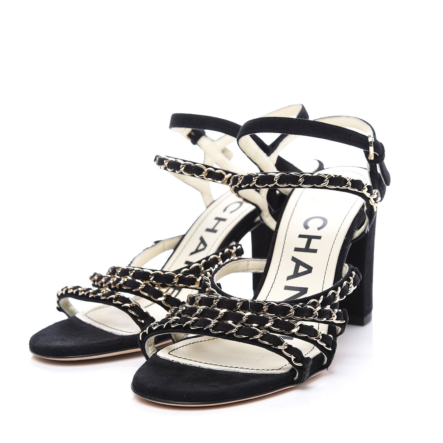 Suede Chain Sandals 38 Black
