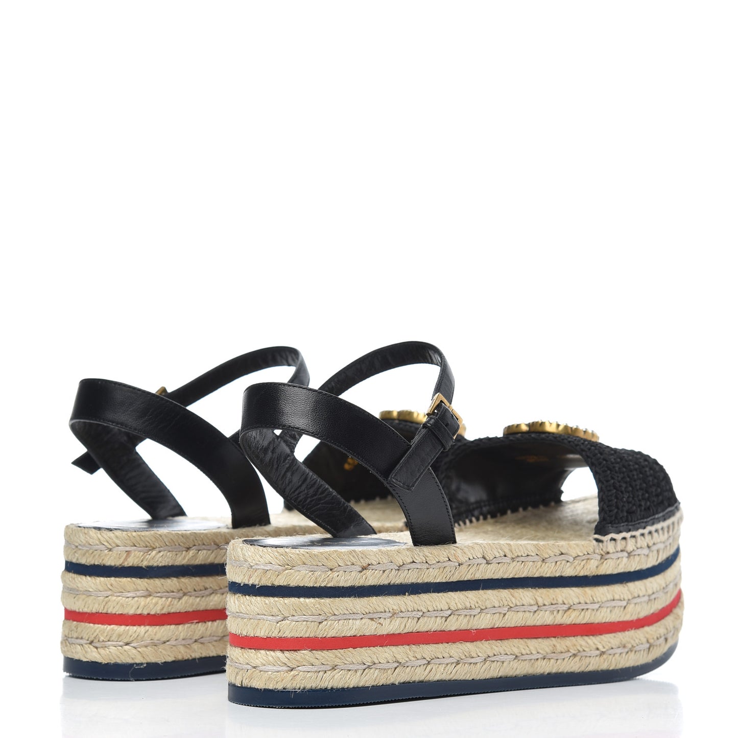 Cotton Malaga Kid Crochet Pearly GG Lilibeth Espadrille Platform Sandals 36 Black