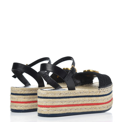 Gucci Cotton Malaga Kid Crochet Pearly GG Lilibeth Espadrille Platform Sandals 36 Black 4 of 18