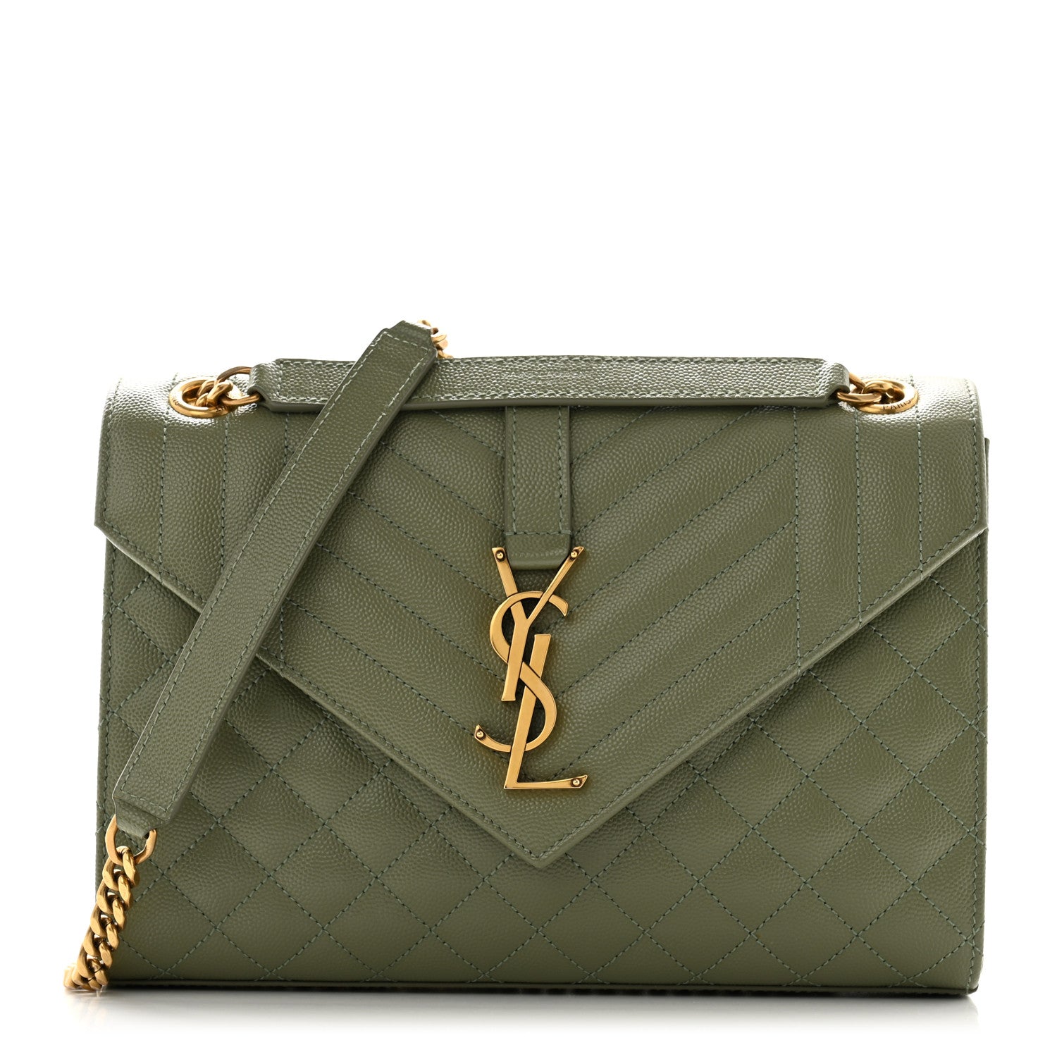 Saint Laurent Grain De Poudre Textured Mixed Matelasse Triquilt Medium Monogram Satchel Light Sage 1 of 11