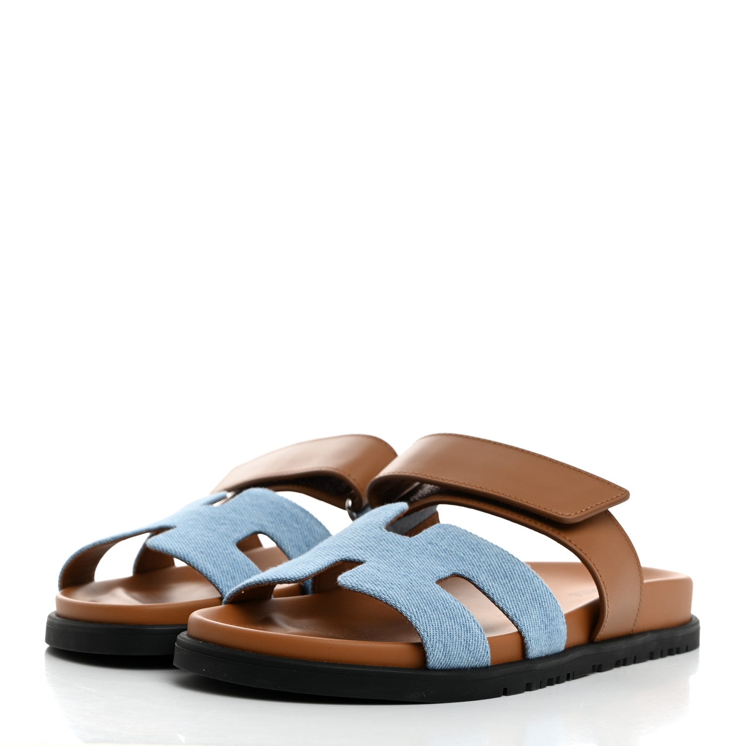 Hermes Denim Calfskin Womens Chypre Sandals 36 Bleu Clair Naturel 3 of 9