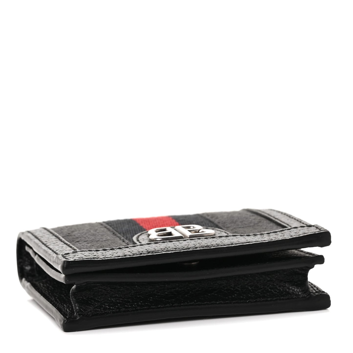 X BALENCIAGA BB Monogram Web Ophidia Card Case Wallet Black