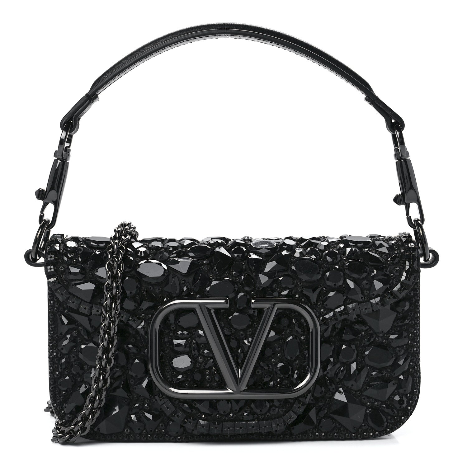 Valentino Garavani Crystal Nappa Monochrome Vlogo Small Loco Shoulder Bag Black 1 of 10