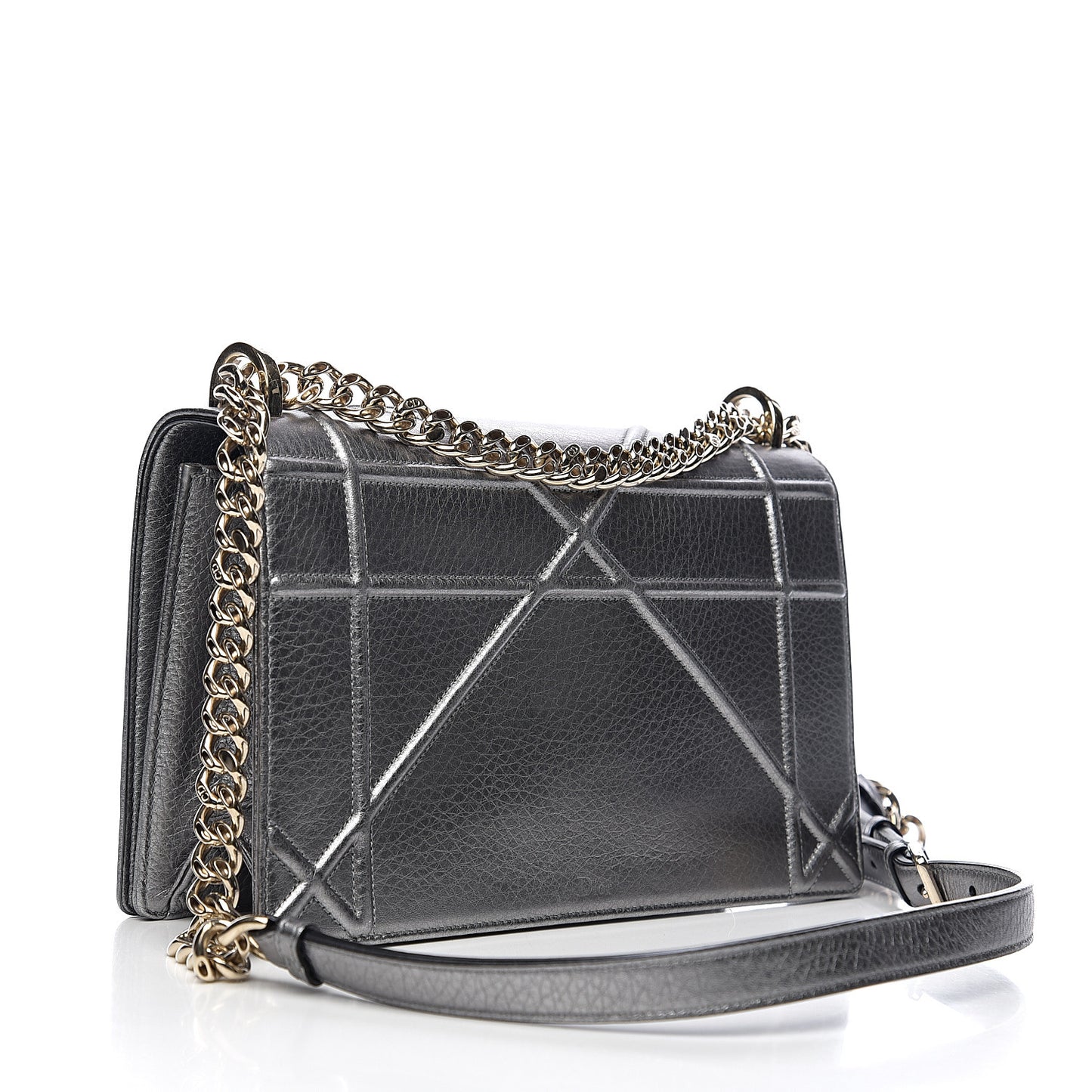 Metallic Grained Calfskin Medium Diorama Flap Bag Silver