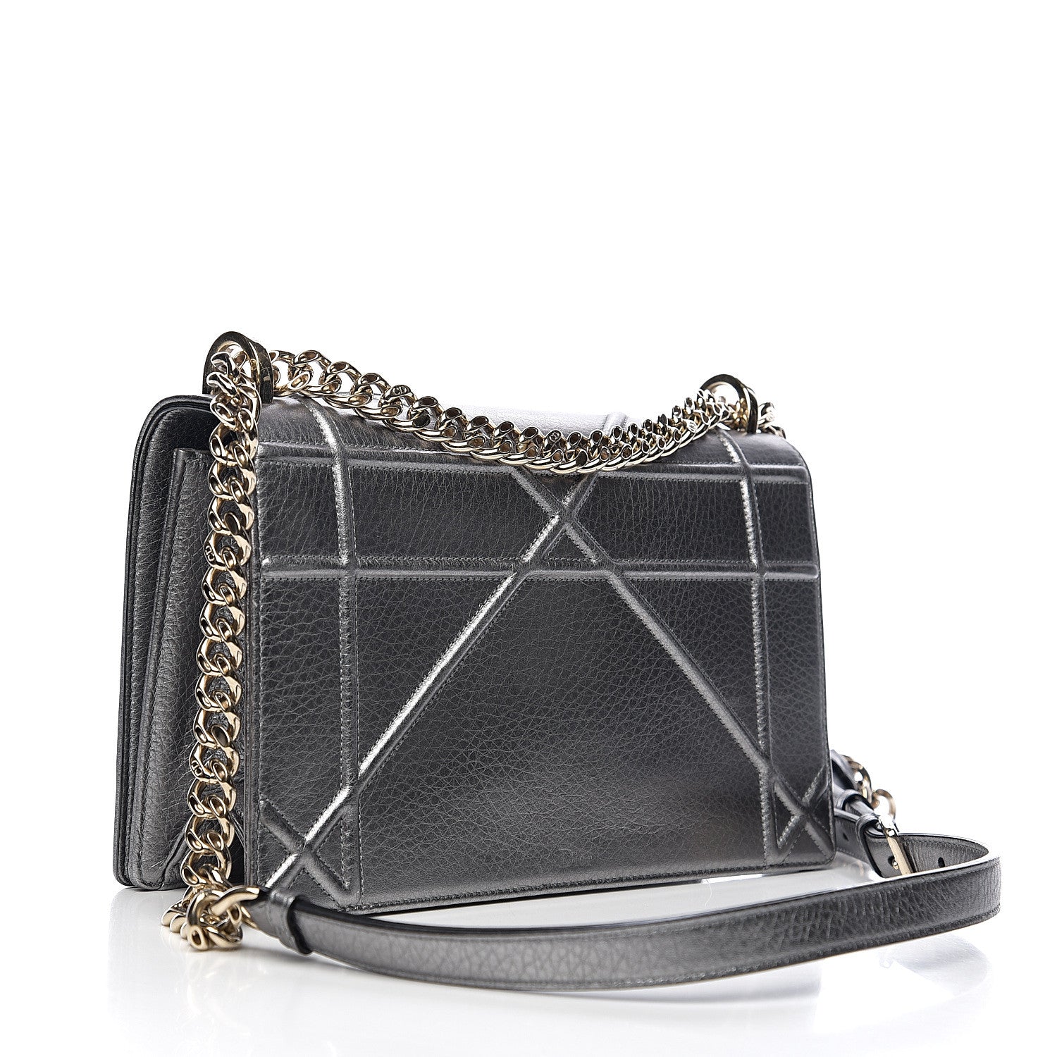 Christian Dior Metallic Grained Calfskin Medium Diorama Flap Bag Silver 2 of 10