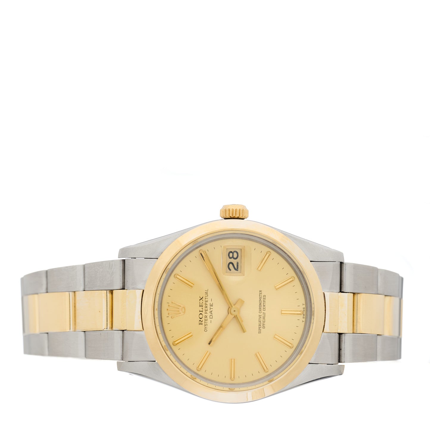 Stainless Steel 14K Yellow Gold 34mm Oyster Perpetual Date Watch Champagne 15003