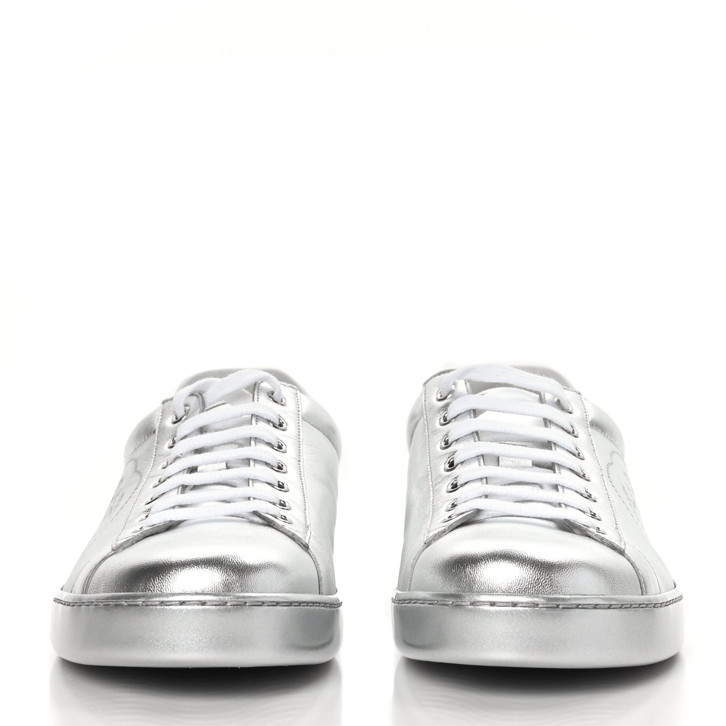 Metallic Nappa Interlocking G Perforated Mens Ace Sneakers 10 Argento