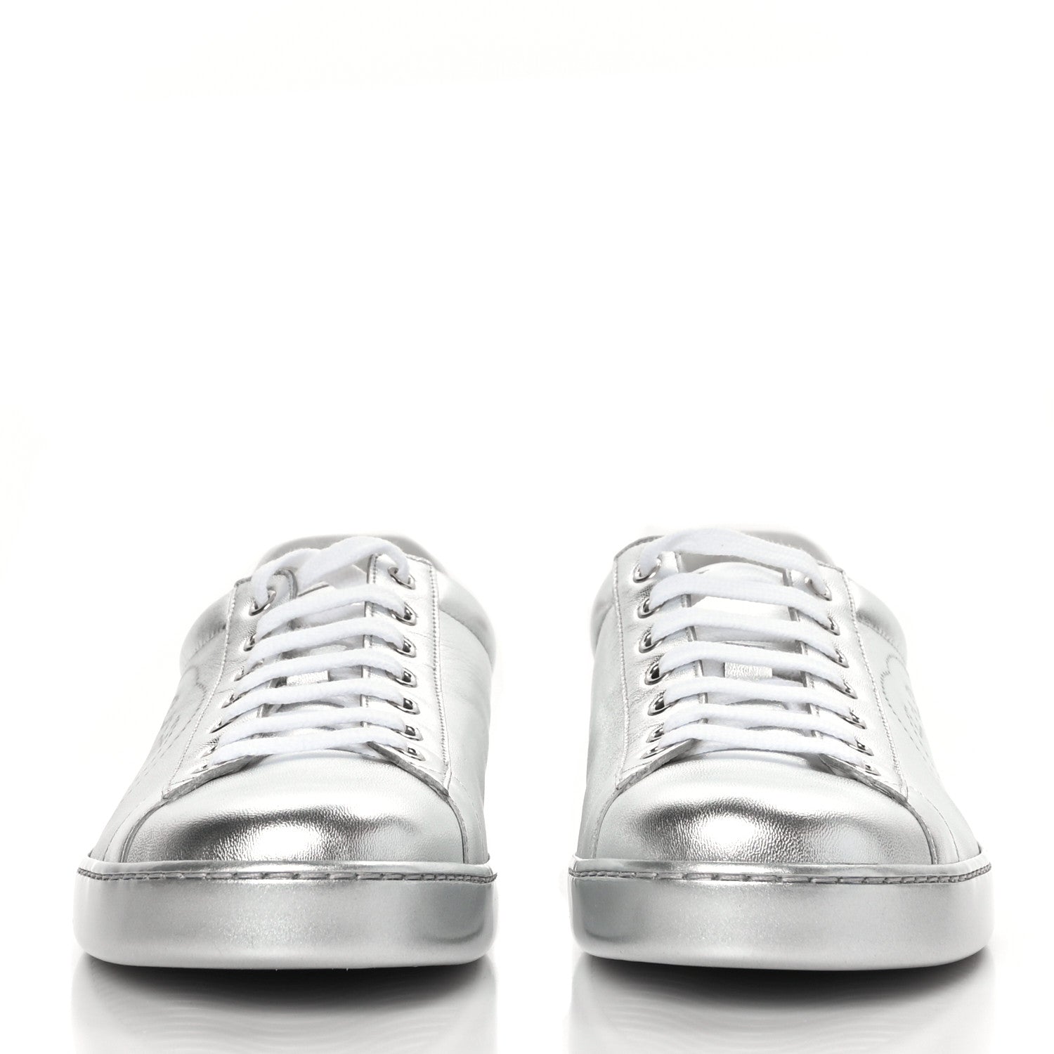 Gucci Metallic Nappa Interlocking G Perforated Mens Ace Sneakers 10 Argento 2 of 8