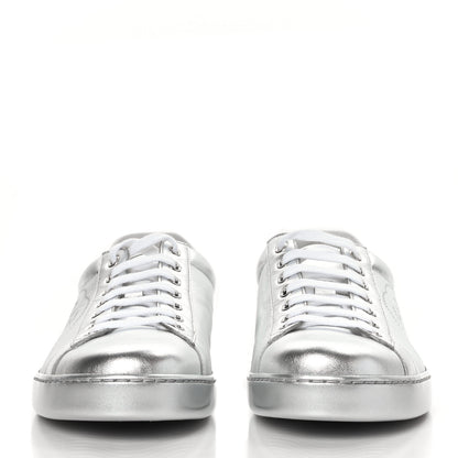 Gucci Metallic Nappa Interlocking G Perforated Mens Ace Sneakers 10 Argento 2 of 8