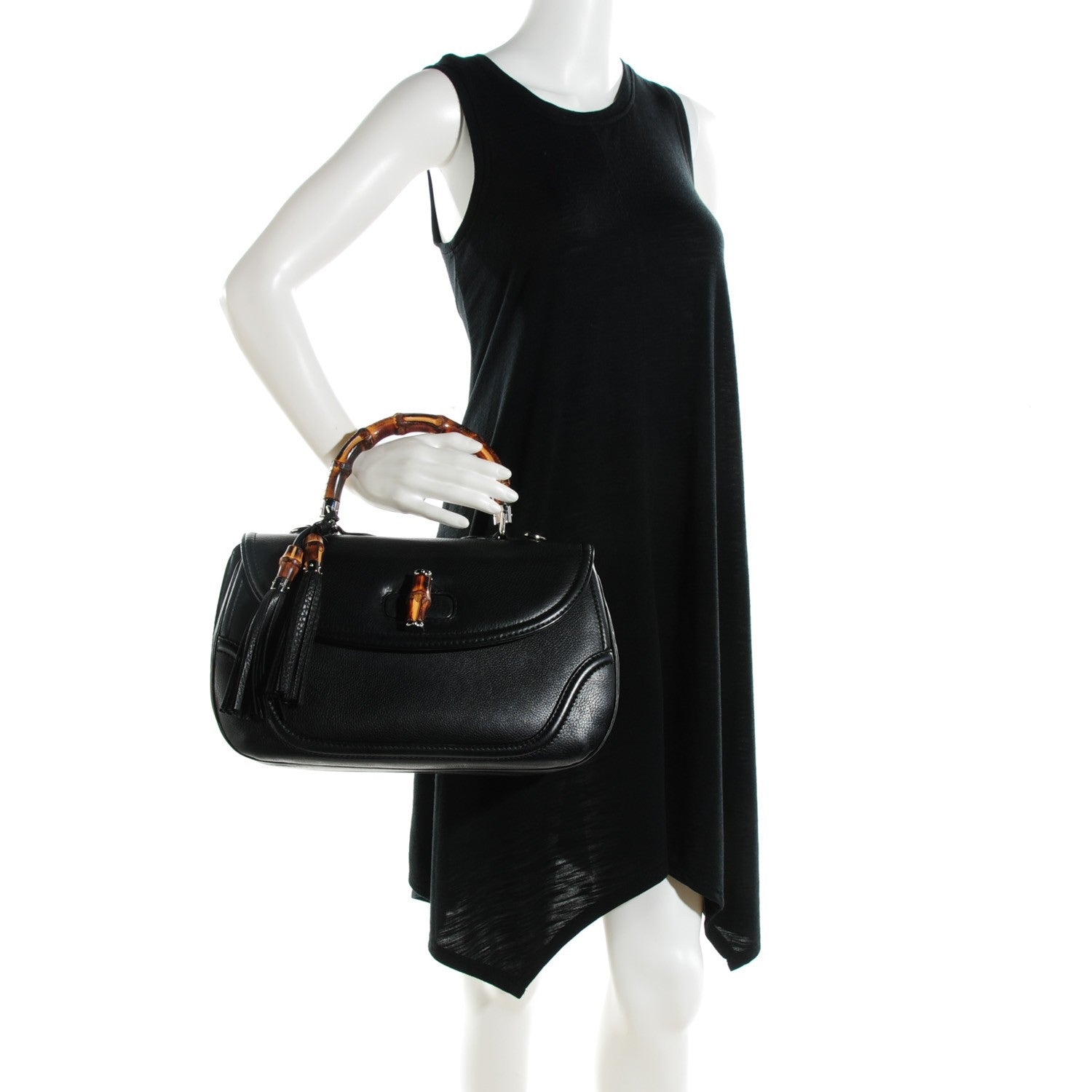 Gucci Calfskin Large New Bamboo Top Handle Bag Black 2 of 7