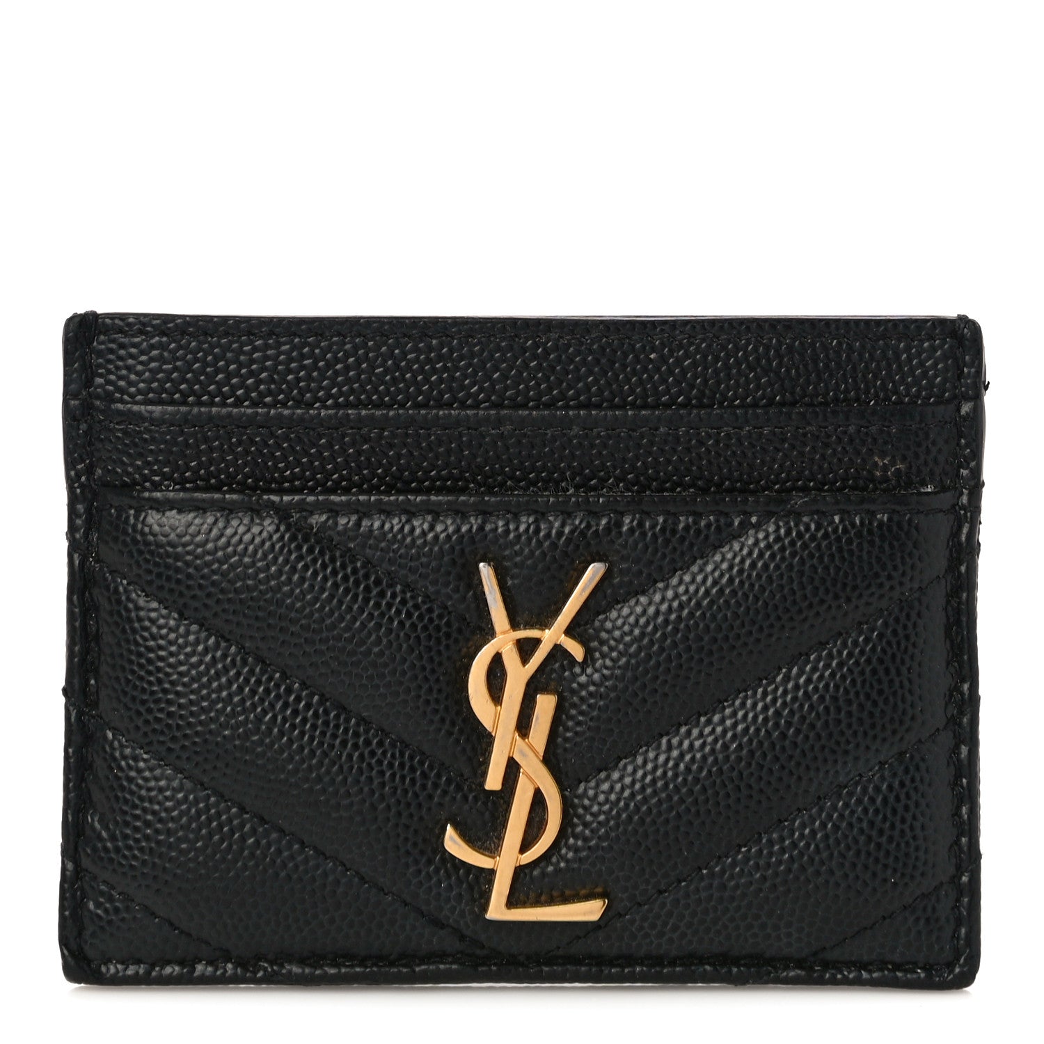 Saint Laurent Grain De Poudre Matelasse Chevron Monogram Credit Card Case Black 1 of 11