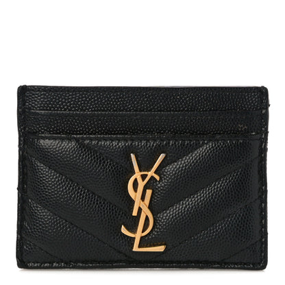 Saint Laurent Grain De Poudre Matelasse Chevron Monogram Credit Card Case Black 1 of 11