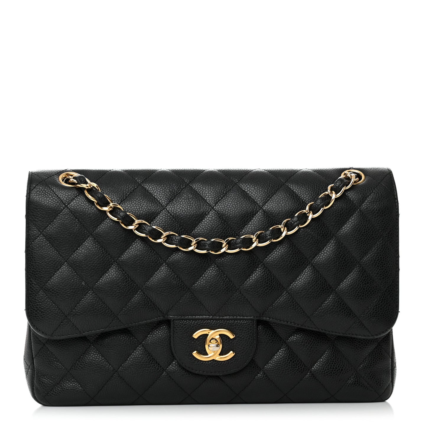 Caviar Quilted Jumbo Double Flap Black
